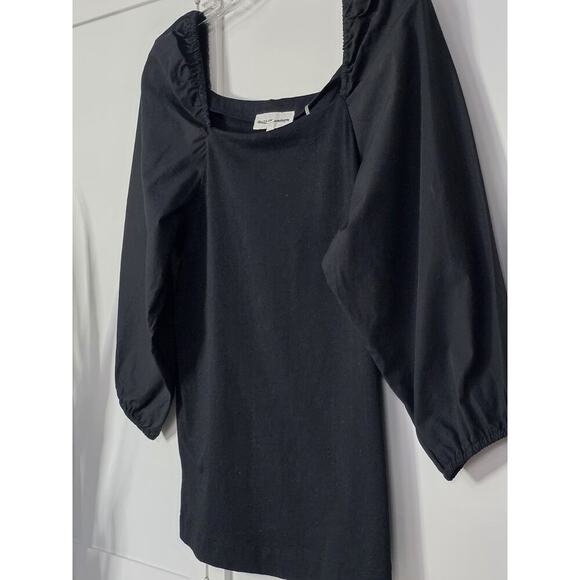 White + Warren Square Neck Poplin Tee Puff Sleeve Top in Jet Black Size Small - Picture 4 of 5